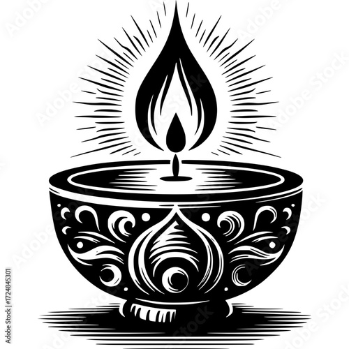 Divine Illumination: An evocative artistic rendering of a traditional oil lamp, symbolizing the radiant flame of enlightenment.