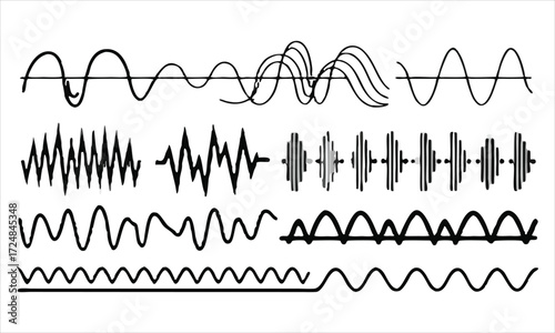 Collection of diverse sound wave forms and audio signals