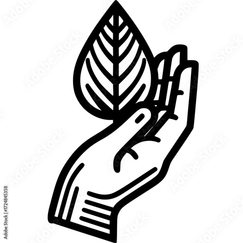 Holding the Essence of Nature: A delicate hand cradles a stylized leaf, symbolizing environmental consciousness and the nurturing of our planet.