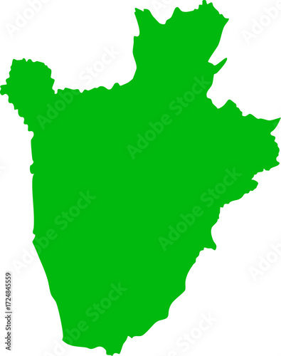 Green Silhouette Map of Burundi: Simple, Clean, and Informative Geographic Vector Illustration for Presentations and Reports

