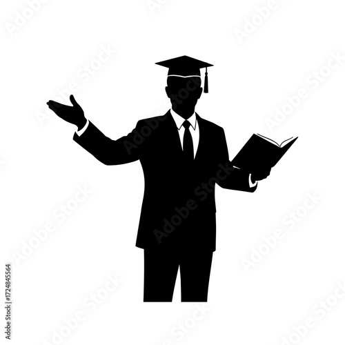 Black Vector Silhouette of an Empowering Teacher Explaining Education Professional Guidance