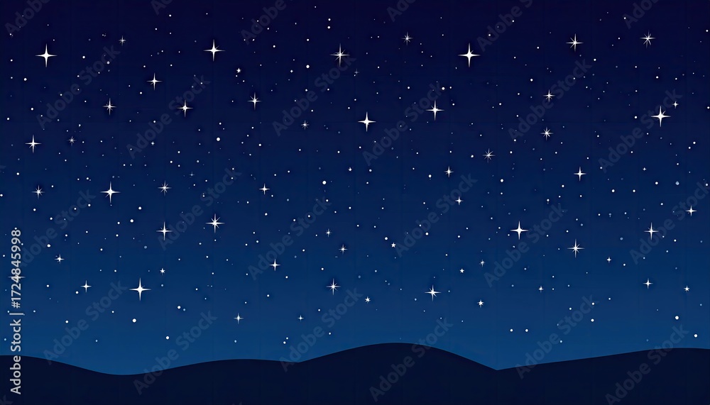 Naklejka premium Starry night sky over dark hills (2)