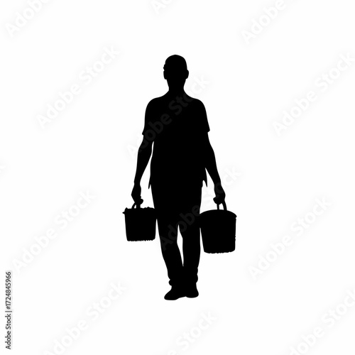 Silhouette of lab worker collecting samples from rural community isolated on white background