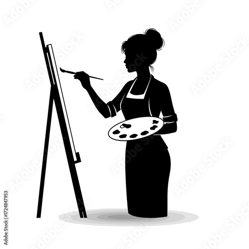 Artistic Silhouette Female Painter with Brush and Palette Creative Expression Fine Art
