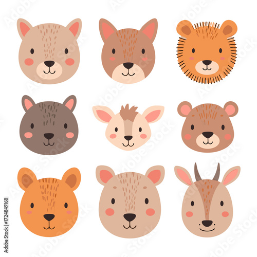 Cute animal faces collection