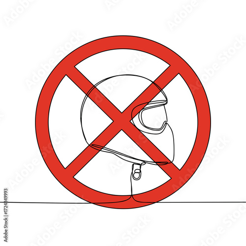 No motorcycle helmet sign with red prohibition symbol  