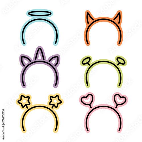 Set of cute headband and hairband characters fashion accessories design style hand drawn colorful illustration collections