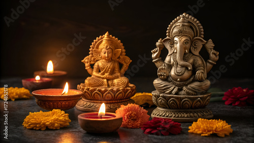 lord Ganesh and clay lamp
