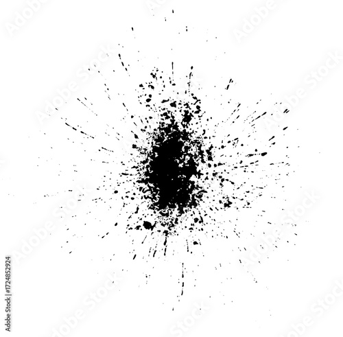 Splatter Paint Texture . Black Spray Blot of Ink. Place illustration Over any Object to Create Grungy Effect . hand drawn. Not AI, Vector
