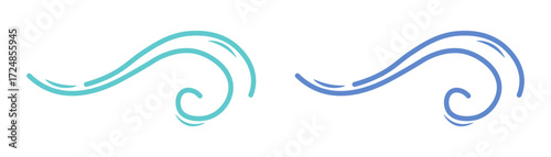 Turquoise and blue wave, image of  gust of wind, strong wind, weather phenomenon. Merry Christmas, New Year, winter magic. Flat vector design.