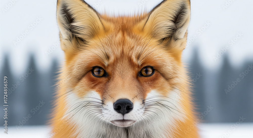 Fototapeta premium Close-up portrait of a captivating red fox in a snowy environment