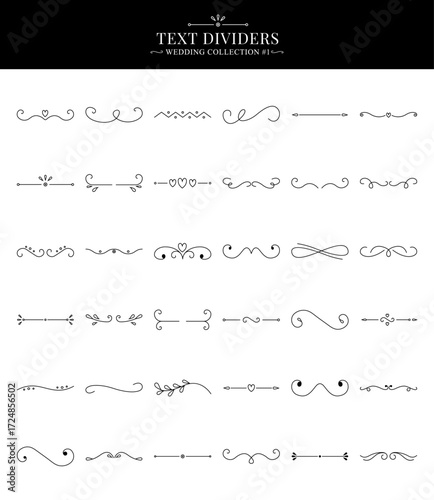 A collection of decorative text dividers with a wedding theme. Vector illustration