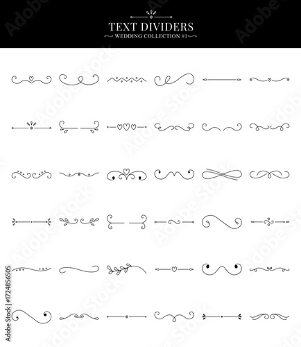 A collection of decorative text dividers with a wedding theme. Vector illustration