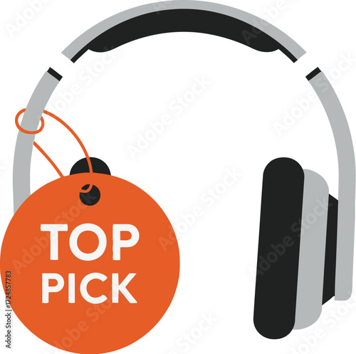 Modern headphones with a prominent 'Top Pick' tag, symbolizing best choice and quality audio.