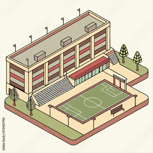 Sports stadium in the courtyard area - vector isometric illustration