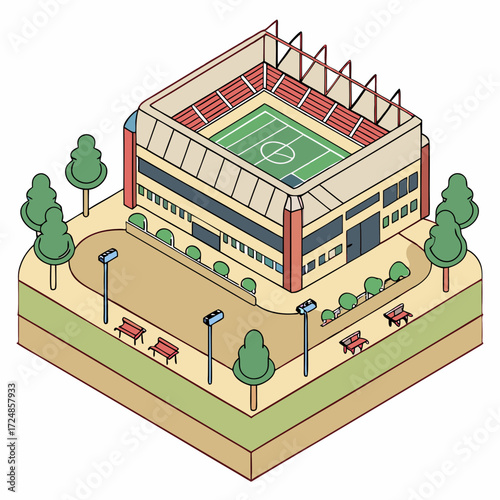 Sports stadium in the courtyard area - vector isometric illustration