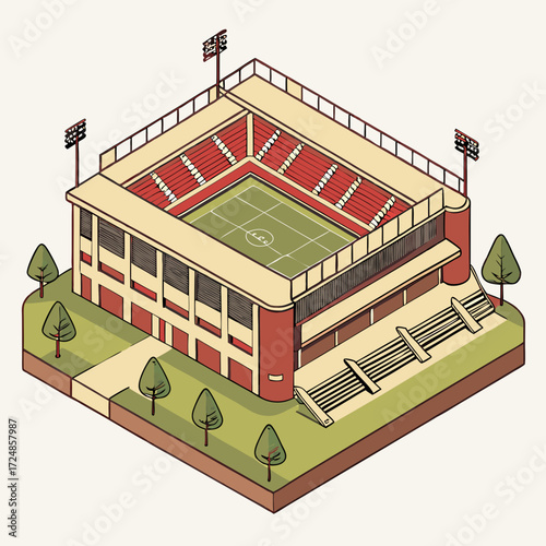 Sports stadium in the courtyard area - vector isometric illustration