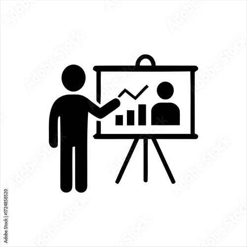 Black glyph meeting icon with white background. Minimalist vector illustration showing group discussion, ideal for teamwork, office, business presentations, and corporate collab