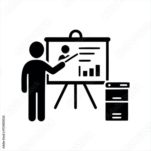 Black glyph meeting icon with white background. Minimalist vector illustration showing group discussion, ideal for teamwork, office, business presentations, and corporate collab