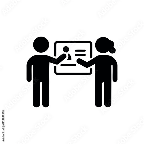 Black glyph meeting icon with white background. Minimalist vector illustration showing group discussion, ideal for teamwork, office, business presentations, and corporate collab