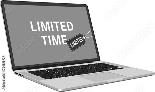 Laptop displaying "Limited Time" message with a tag, representing urgency and promotions