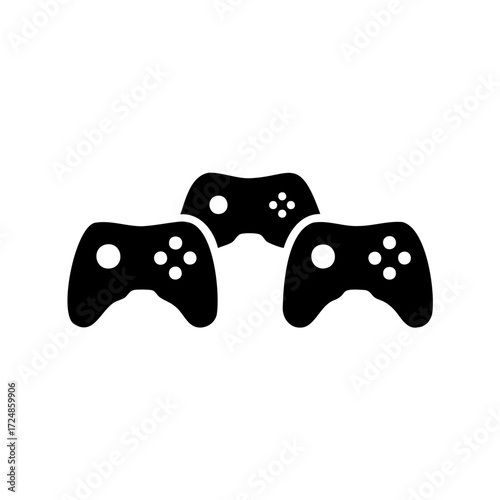 Three Video Game Controllers in Black Silhouette on a White Background