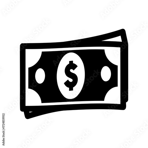A simple icon of a stack of money with dollar sign