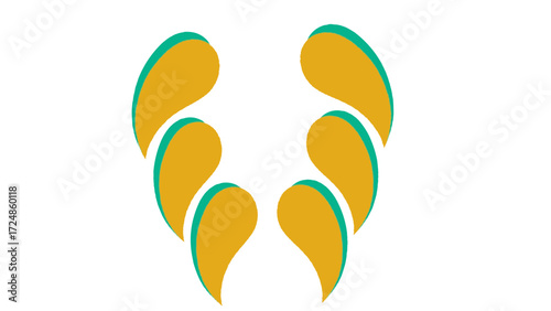 Abstract symmetrical design featuring gold and teal teardrop shapes for modern and eyecatching visuals