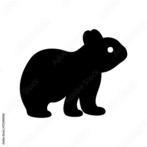 Simple black silhouette of a wombat, an Australian marsupial, isolated on white