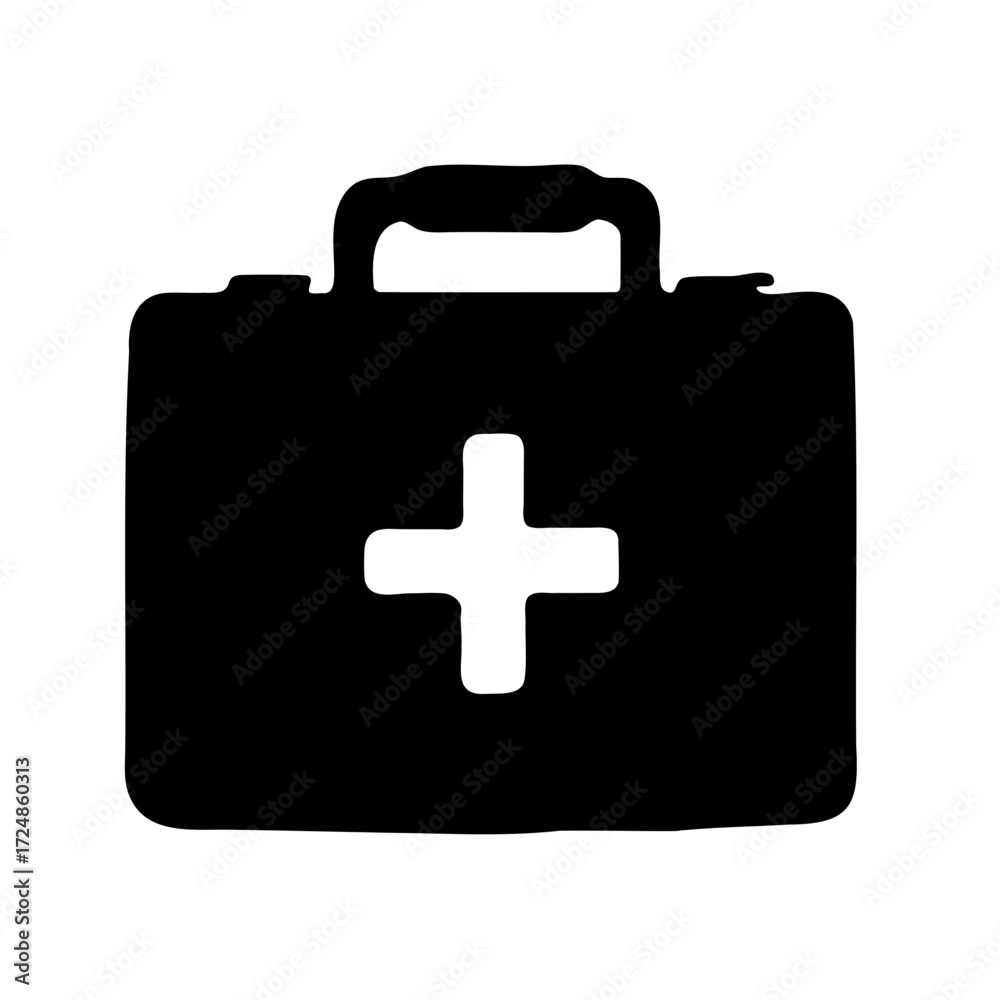 Obraz premium Black first aid kit icon with a white medical cross symbol