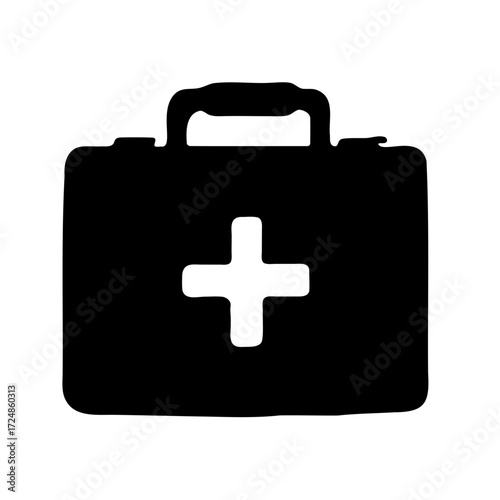 Black first aid kit icon with a white medical cross symbol