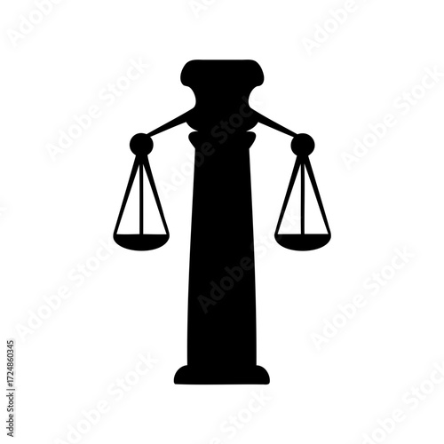Abstract black silhouette depicting justice law scales standing on a pedestal