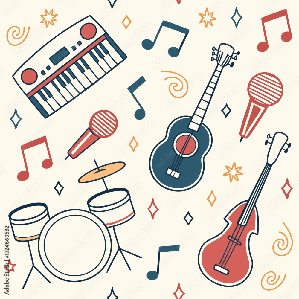 Obraz premium Musical seamless background with different insrtuments