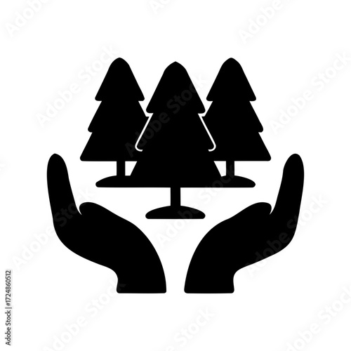 Hands gently holding a forest of three trees in a symbol of care