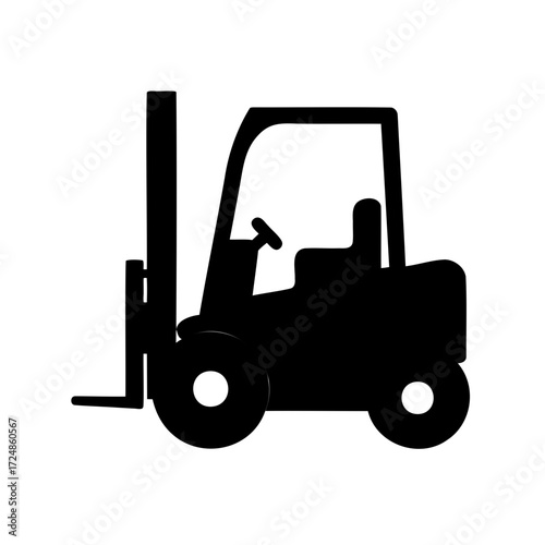 Simple Black Silhouette of a Forklift Truck on a White Background