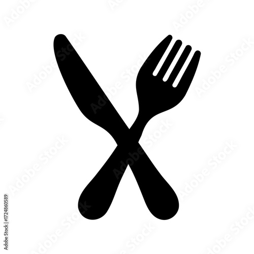 Black and white cutlery icon of a fork and knife crossed