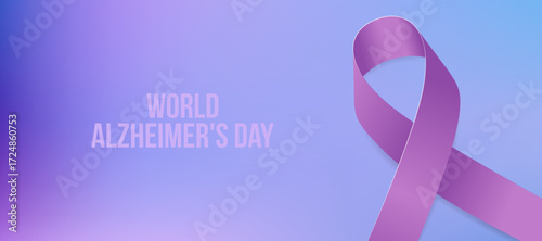 World Alzheimer's Day concept. Banner template with purple ribbon awareness and text. Vector illustration.