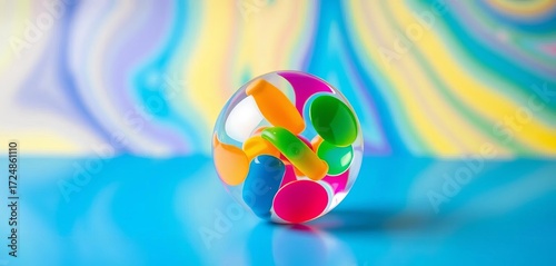 Colorful push pop bubble fidget toy on bright background, fingertips,  tactile
