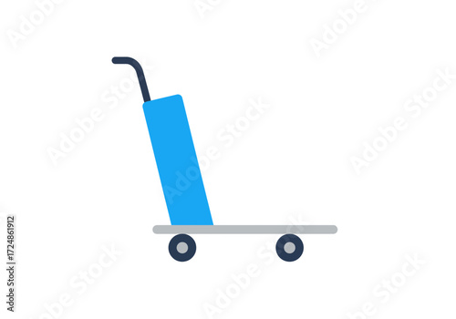 Blue hand truck illustration on white background simple design.