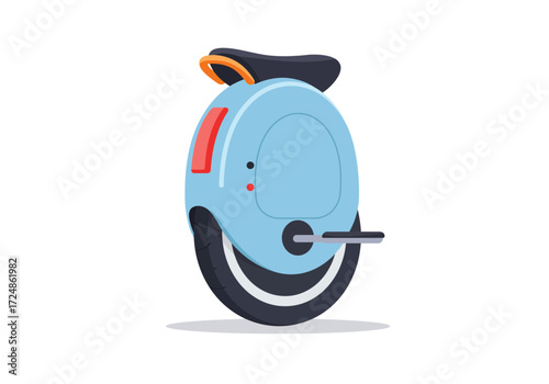 Electric unicycle personal transportation device with a seat and handle for easy riding.
