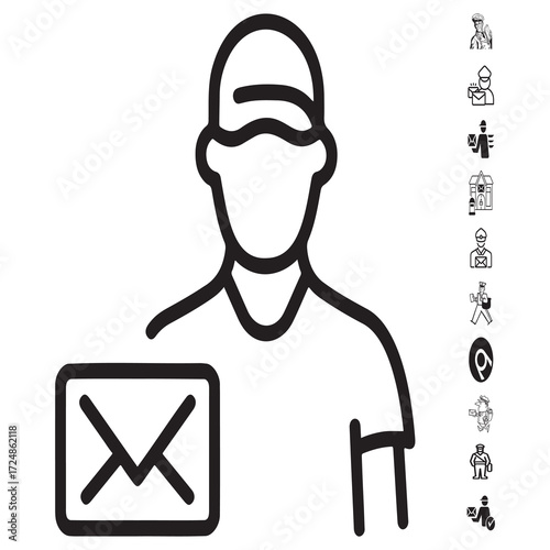 Professional delivery person holding a package with a check mark symbol representing reliable service and efficient logistics for parcel delivery and courier assistance