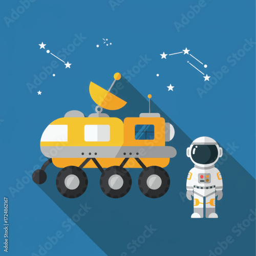 Astronaut with Mars Rover on Space Mission.