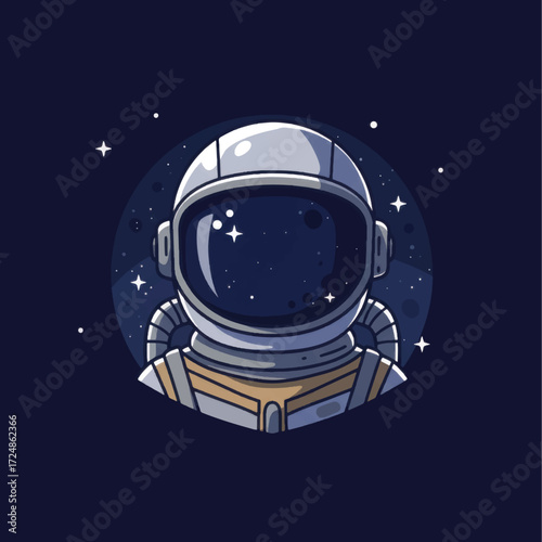 Detailed Astronaut Helmet and Spacesuit Illustration in Dark Space.