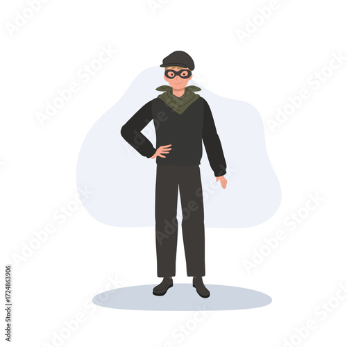 cartoon thief burglar character masked man in black outfit