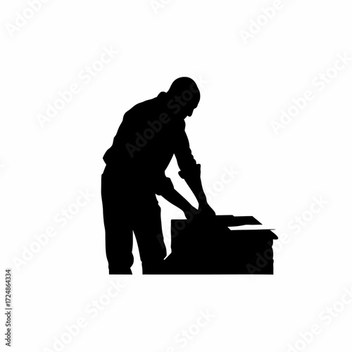 Silhouette of laboratory worker in sterile workspace isolated on white background