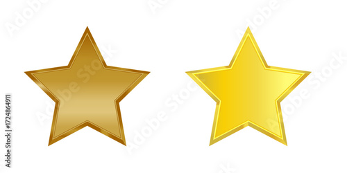 Bright stars with a volumetric effect in golden yellow tones on a white background. Stars are used to indicate achievements, awards, ratings, successes, or as decorative elements