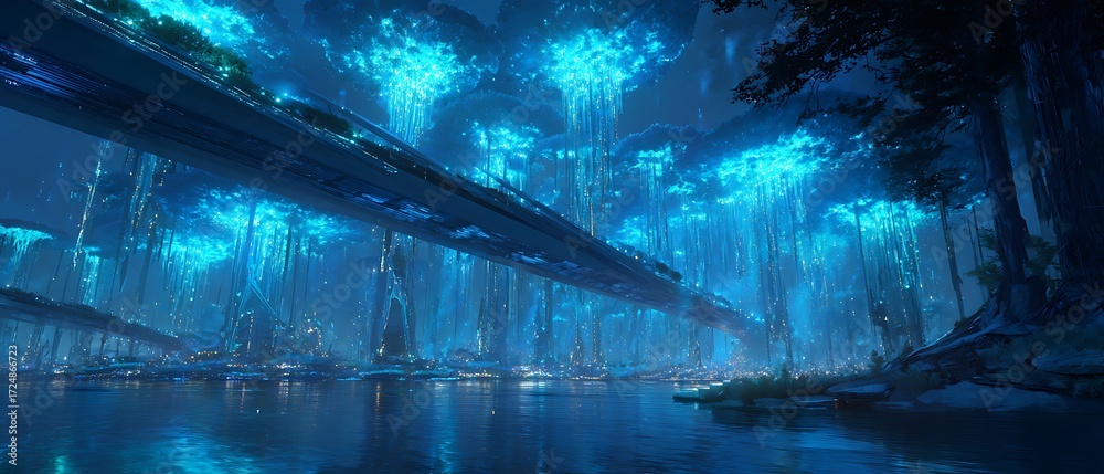 Obraz premium Bio‑Luminous Sky Bridge City