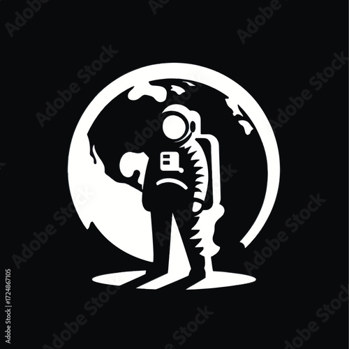 Minimalist Astronaut Silhouette with Planet Earth Graphic.