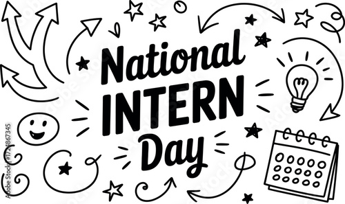 Celebrate National Intern Day with bright ideas, arrows, and a calendar.