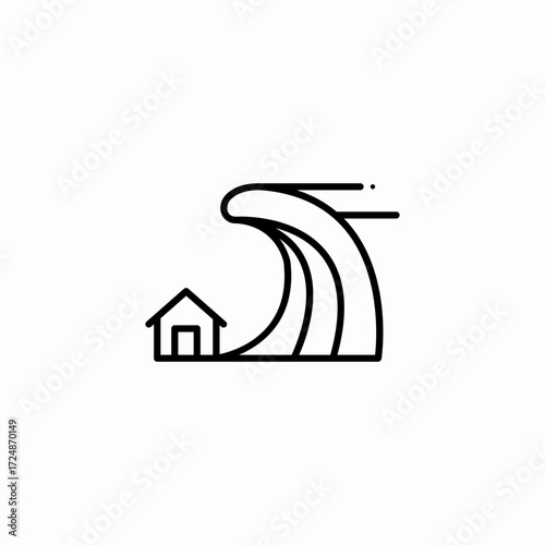 tsunami hitting house icon sign vector